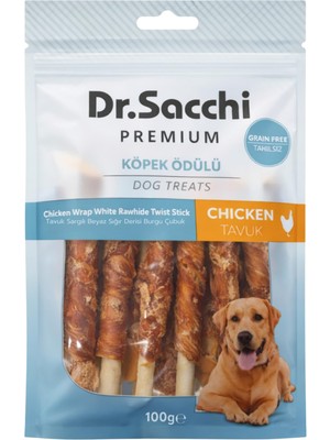 Die Grup Dr.sacchi Premium Tavuk Sargılı Beyaz Sığır Derisi Burgu Çubuk Tahılsız Köpek Ödülü 5" 9-11 gr 10'lu