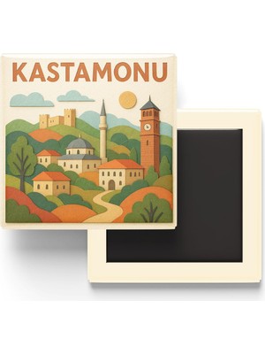 Die Grup Kastamonu - Memleket Temalı - Paper Cut Art - Baskılı Buzdolap Magneti Kare - 9x9 cm