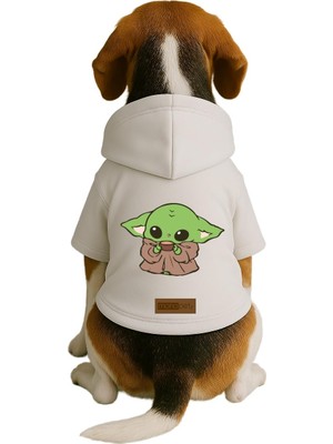 Die Grup Monopetz Baskılı Içi Polarlı Köpek ve Kedi Kıyafeti & Elbisesi - Beyaz Renk Kapüşonlu Hoodie B2CD8, S