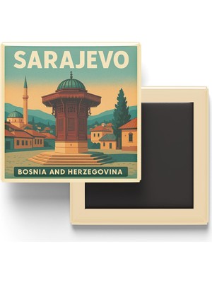 Die Grup Saraybosna Bosna-Hersek - Sebil Çeşmesi - Baskılı Buzdolap Magneti Kare 9x9 cm