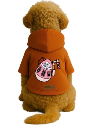 Die Grup Monopetz Baskılı Içi Polarlı Köpek ve Kedi Kıyafeti & Elbisesi - Turuncu Renk Kapüşonlu Hoodie B9B02, L