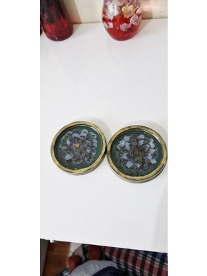 Die Grup Vintage Çiçek Desenli Yuvarlak Bardak Altlığı, Eskitme Altın Varaklı, 2'li Set,