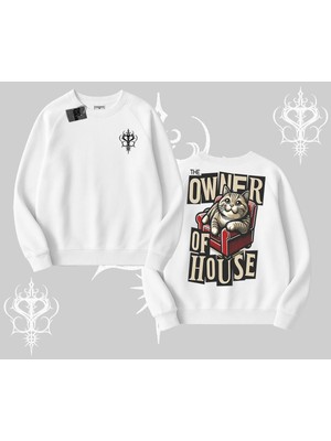 Die Grup Tarzsokak The Owner Of House Kedi Arka Baskılı Biskilet Sweatshirt, Beyaz, Xl