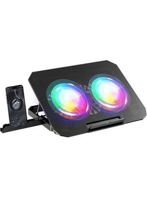 Die Grup Moddestore Rgb Renkli Çift Fanlı 12’ 17’ 2xusb'li Telefon Tutuculu 6 Kademe Yükseklik Ayarlı Macbook Notebook Laptop Standı N33