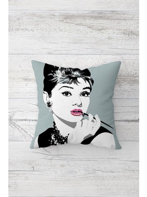 Die Grup Pelangi Audrey Hepburn Çift Tarafı Baskılı Gizli Fermuarlı Yastık Kılıfı Kırlent Koltuk Yastık Kılıfı, Gri-Siyah 45 x 45, 24691261045451
