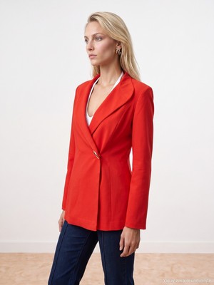 Dilvin 60814 Gold Düğmeli Blazer-Kırmızı