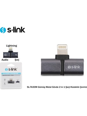 Die Grup S-Link SL-TA30M Lightning Gümüş Metal Gövde 2 In 1 Şarj+Kulaklık Çevirici