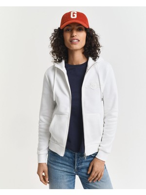 Die Grup Gant Kadın Beyaz Regular Fit Kapüşonlu Fermuarlıı Sweatshirt