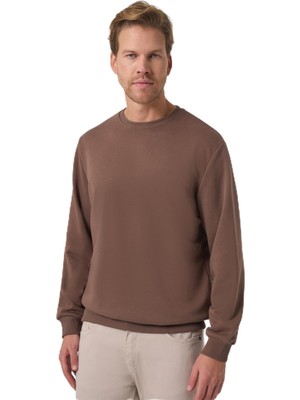 Die Grup Morven Erkek Kahve Basic Bisiklet Yaka Sweatshirt