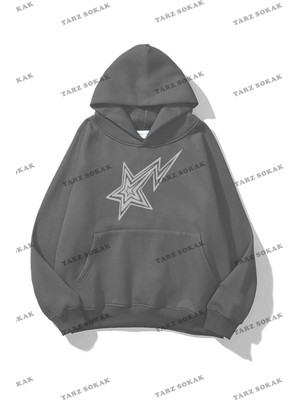 Die Grup Tarzsokak Y2K Unisex Shooting Star Sweatshirt Kod 1535 Gri, Gri-62, Xl
