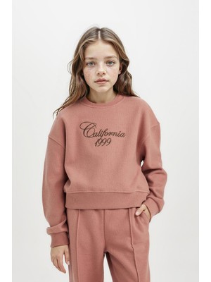Die Grup Defacto Bisiklet Yaka Baskılı Selanik Kumaş Sweatshirt Kız Çocuk D4295A824WN