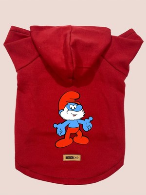Die Grup Monopetz Kapişonlu Polar Sweatshirt Köpek ve Kedi Kıyafeti & Elbisesi - Kırmızı Şirin Baba Xs Beden