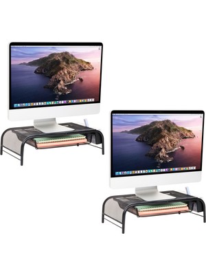 Die Grup Mind Reader Network Collection Monitör Standı, 3, 1 Kağıt Tepsi ve 2 Yan Depolama Bölmesi, Masaüstü Düzenleyici, Metal Örgü, 2'li Set, Siyah 2'li Paket