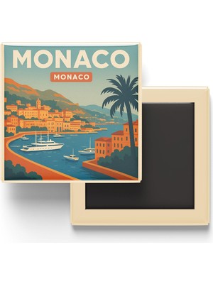 Die Grup Monako Monako - Port Hercules Limanı - Baskılı Buzdolap Magneti Kare 9x9 cm