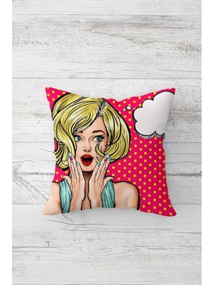 Die Grup Pelangi Pop Art Karikatür Desenli Çift Tarafı Baskılı Gizli Fermuarlı Yastık Kılıfı Kırlent Koltuk Kılıfı, Pembe 45 x 45, 2469154945451