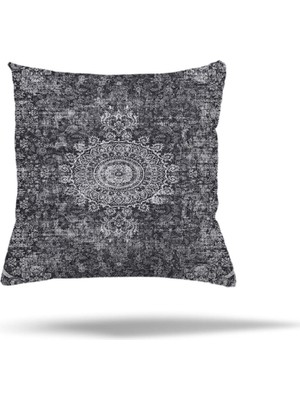 Die Grup Pelangi Patchwork Çiçek Desen Etnik Gizli Fermuarlı Yastık Kılıfı Kırlent Kılıfı Koltuk Yastık Kılıfı, Antrasit 45 x 45