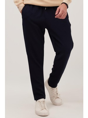 Die Grup Tudors Regular Fit Beli Lastikli Bağcıklı Jogger Pantolon, 34, PN250001, Lacivert, Erkek