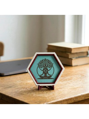 Die Grup Yoga ve Hayat Ağacı Tasarımlı Minimal Dekoratif Obje, 10X10 cm Şık ve Anlamlı Yaşam Ağacı Dekoru