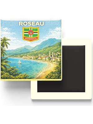 Die Grup Retro Dominika Roseau Şehri Temalı Vintage Buzdolap Magneti – 9x9 cm