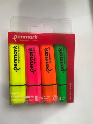 Die Grup Penmark Neon Fosforlu Kalem HS-505, Sarı, Pembe, Turuncu, Yeşil, Kesik Uç, 1-5 Mm, 4'lü Set