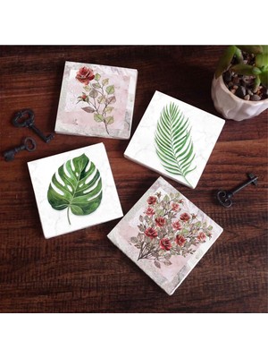 Die Grup Pinecone Stone Gül Çiçek, Yaprak Taş Bardak Altlığı Seti - 4 Parça - Dekoratif, Rustik Mutfak Aksesuarı, 10X10 Cm, Kaydırmaz Tabanlı, Şık ve Dayanıklı SC351