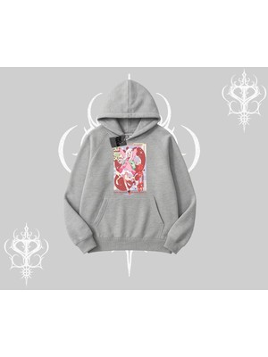 Die Grup Tarzsokak Kapşonlu Sweatshirt Madness Unleashed Anime Girl Baskılı, Gri, M