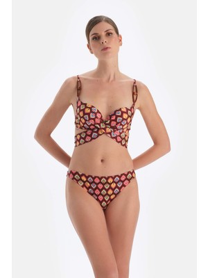 Die Grup Dagi Lale Baskılı Slip Bikini Altı, 38, 24SW81032ST, Kahverengi, Kadın