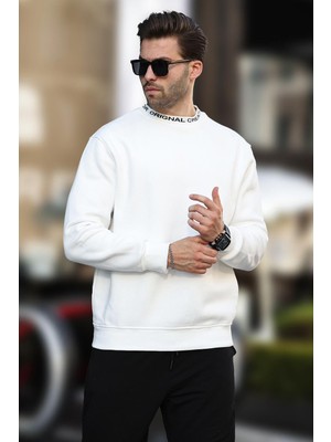 Die Grup Madmext Erkek Bisiklet Yaka Sweatshirt, Ekru, Xl
