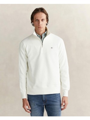 Die Grup Gant Erkek Beyaz Regular Fit Yarım Fermuarlı Sweatshirt