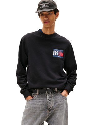 Die Grup Erkek Logo Baskılı Bisiklet Yaka Sweatshirt - Siyah M