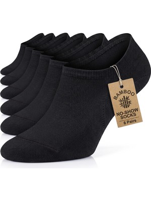 Die Grup Gowith 6'lı Bambu Siyah Elastan No Show Görünmez Dikişsiz Yürüyüş Spor Koşu Sneakers Kadın Çorap 2112