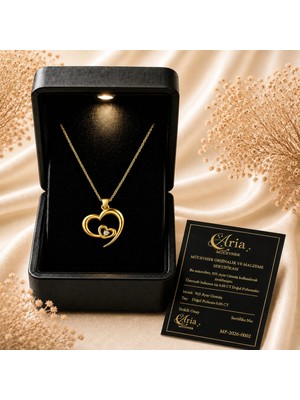Eva's Jewellery Diamonds Kalp Kolye Doğal Pırlantalı, 925 Ayar Gümüş, 18 Ayar Gerçek Altın Kaplama, Işıklı Hediye Kutulu ve Sertifikalı