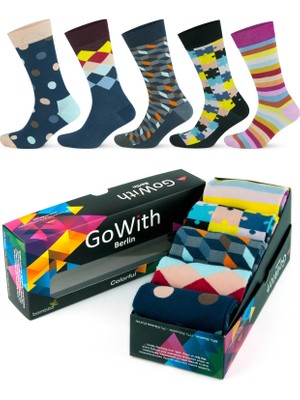 Die Grup Gowith 5'li Yıkanmış Seamless (Dikişsiz) Topuk Burun Güçlendirilmiş Nem Emici Renkli Bambu Erkek Çorap 3563
