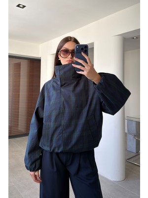 Magarde Ekose Desen Bomber Ceket- Yeşil