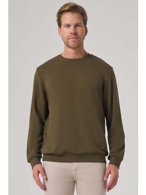Die Grup Morven Erkek Haki Basic Bisiklet Yaka Sweatshirt