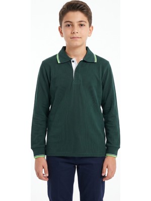 Baglan Erkek Çocuk Yeşil Selanik Polo Yaka Okul Sweatshirt BGL-ST05674