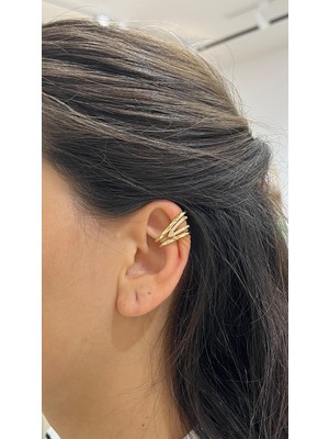 Nunu Takı Taşlı Sıralı Gold Kıkırdak Küpe