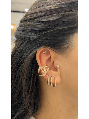 Nunu Takı Taşlı Geçmeli Gold Kıkırdak Küpe