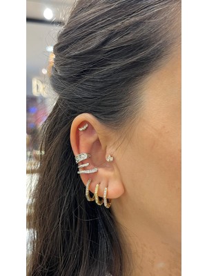 Nunu Takı Üç Sıra Silver Kıkırdak Küpe