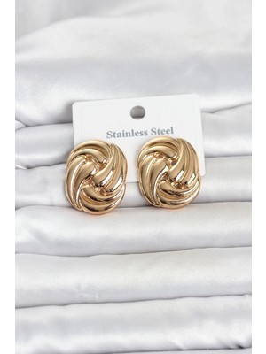 Marsilyan™- 316L Çelik Gold Renk Motif Desen Model Kadın Küpe