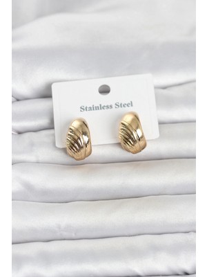 Marsilyan™- 316L Çelik Gold Renk Desenli Yarım Halka Model Kadın Küpe