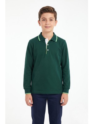 Baglan Erkek Çocuk Yeşil Selanik Polo Yaka Okul Sweatshirt BGL-ST05675
