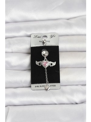 Marsilyan™- 316L Cerrahi Çelik Kanatlı Kalp Model Göbek Piercing