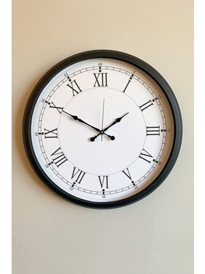 Çetiner Group Modern 52 Cm Black & White Roma Rakamlı Metal Duvar Saati