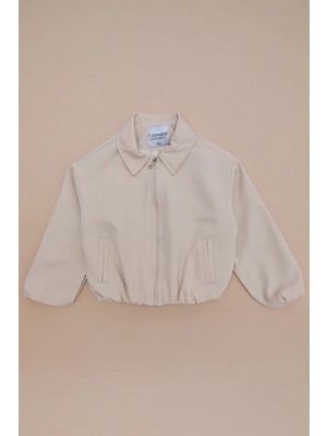 FullaModa Fermuarlı Pileli Polo Yaka Bomber Kız Çocuk Ceket