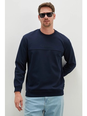 FullaModa Kabartma Baskılı Çimalı Bisiklet Yaka Sweatshirt