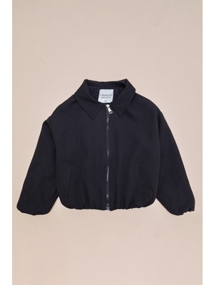 FullaModa Fermuarlı Pileli Polo Yaka Bomber Kız Çocuk Ceket