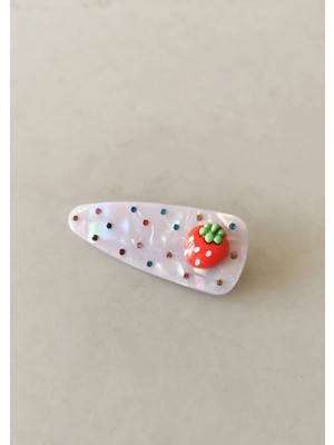 Halley Concept Kırmızı Çilek Figürlü Eflatun Sedef Görünümlü Taşlı Pens Toka 7x2,5 cm