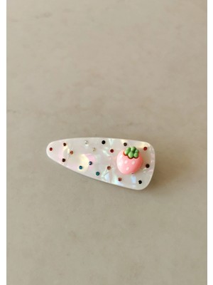 Halley Concept Pembe Çilek Figürlü Krem Sedef Görünümlü Taşlı Pens Toka 7x2,5 cm