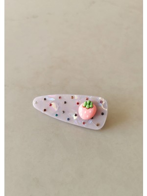 Halley Concept Pembe Çilek Figürlü Eflatun Sedef Görünümlü Taşlı Pens Toka 7x2,5 cm